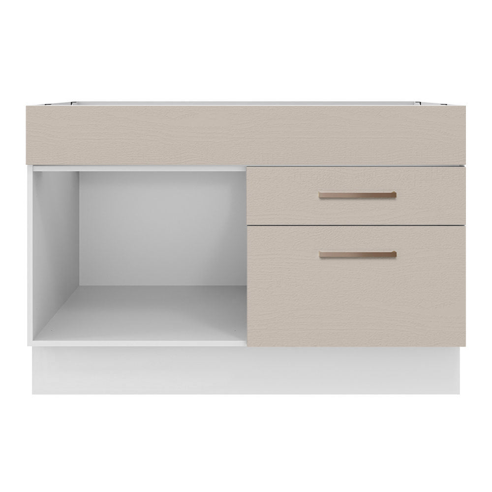 Balcão Gabinete de Pia 120 x 60 cm 1 Porta 2 Gavetas Branco/Crema (Sem Tampo) Agata Madesa