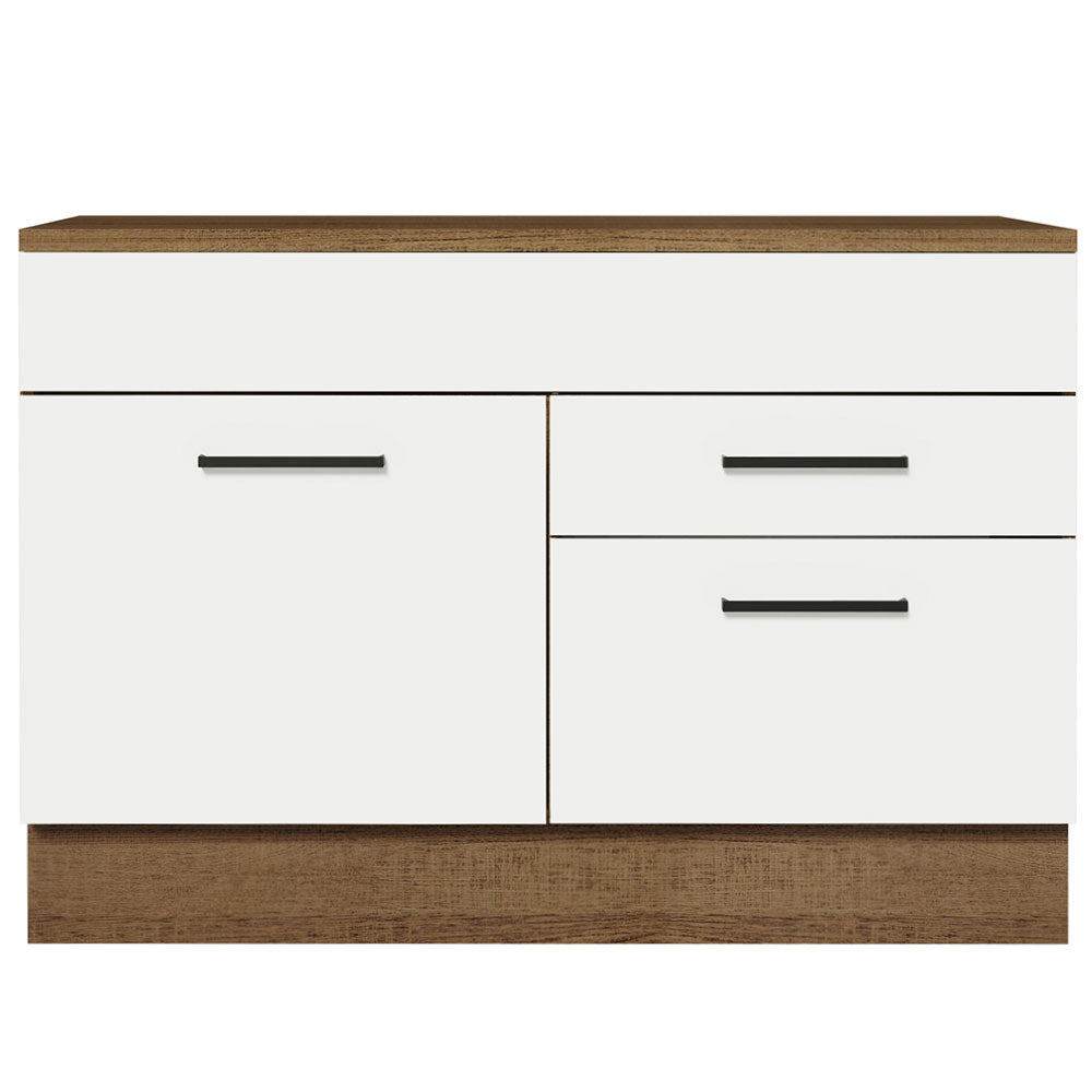 Balcão Gabinete 120 x 60 cm 1 Porta 2 Gavetas Rustic/Branco (Com Tampo) Agata Madesa