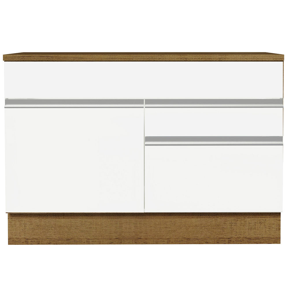 Balcão Gabinete 120 x 60 cm 1 Porta 2 Gavetas Rustic/Branco (Com Tampo) Glamy Madesa