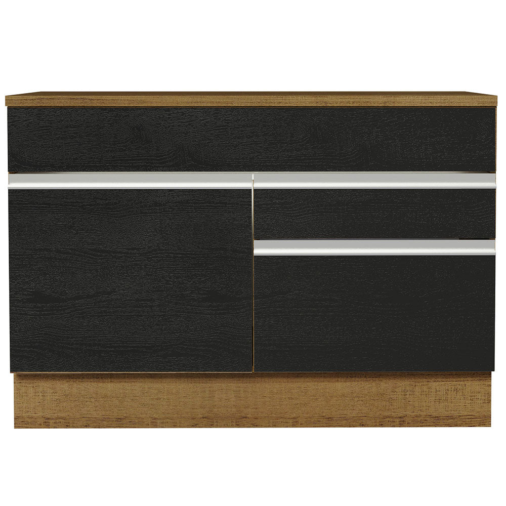 Balcão Gabinete 120 x 60 cm 1 Porta 2 Gavetas Rustic/Preto (Com Tampo) Glamy Madesa