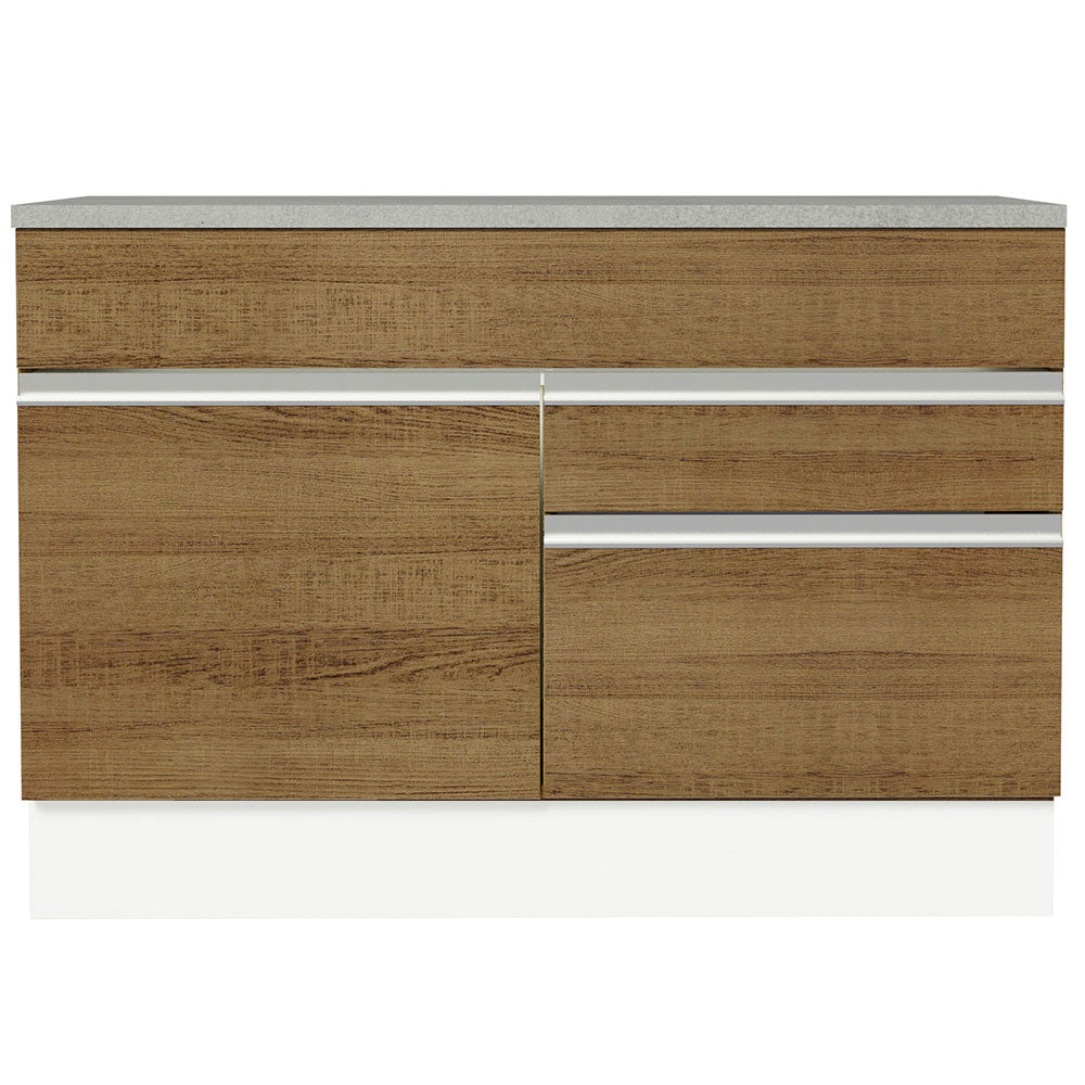 Balcão Gabinete 120 x 60 cm 1 Porta 2 Gavetas Branco/Rustic (Com Tampo) Glamy Madesa