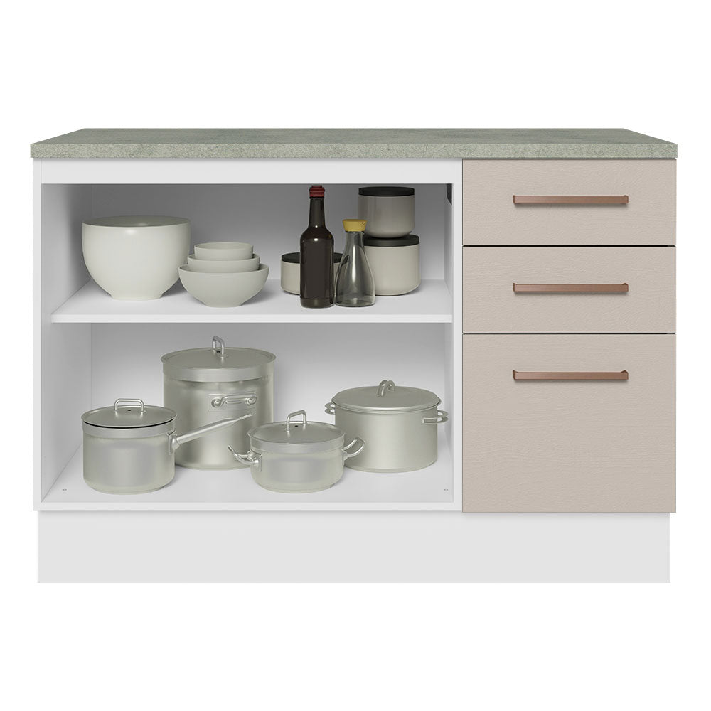 Balcão Cozinha 2 Portas e 3 Gavetas (Com Tampo) Branco/Crema Agata Madesa