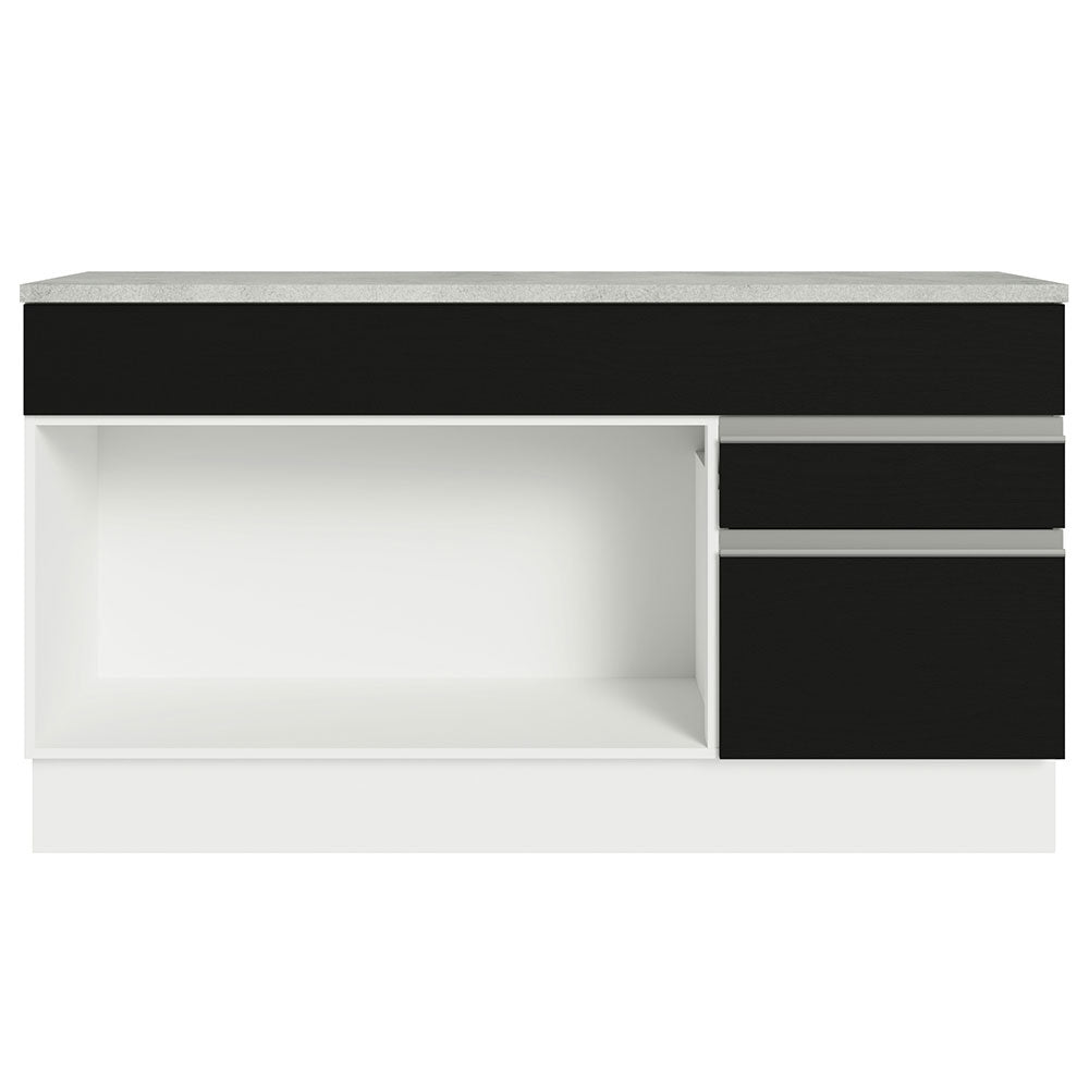 Balcão Gabinete Madesa Glamy 150 cm 2 Gavetas 2 Portas (Com Tampo) Branco/Preto