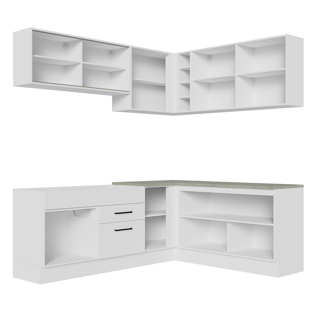 Armário de Cozinha Completa de Canto 389cm Branco Agata Madesa 01