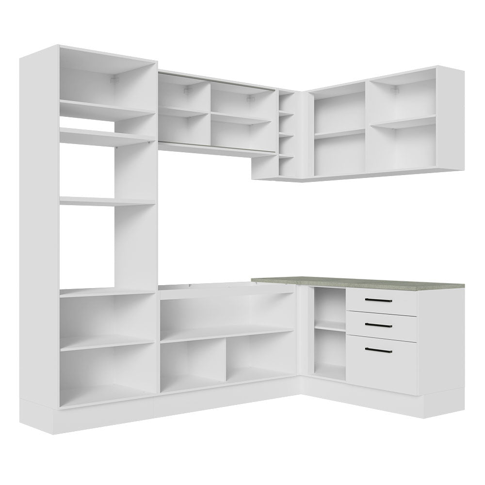 Armário de Cozinha Completa de Canto 399cm Branco Agata Madesa 01
