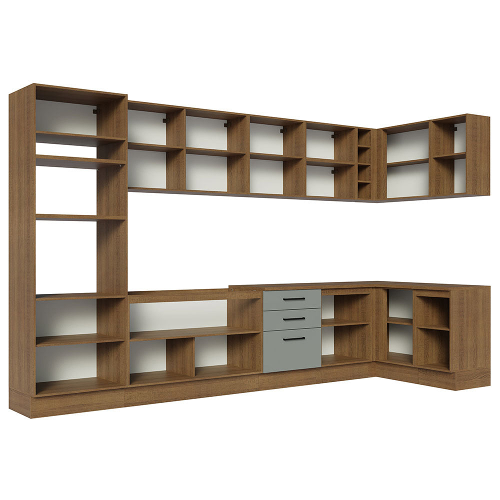 Armário de Cozinha Planejada de Canto 499cm Rustic/Cinza Agata Madesa 01