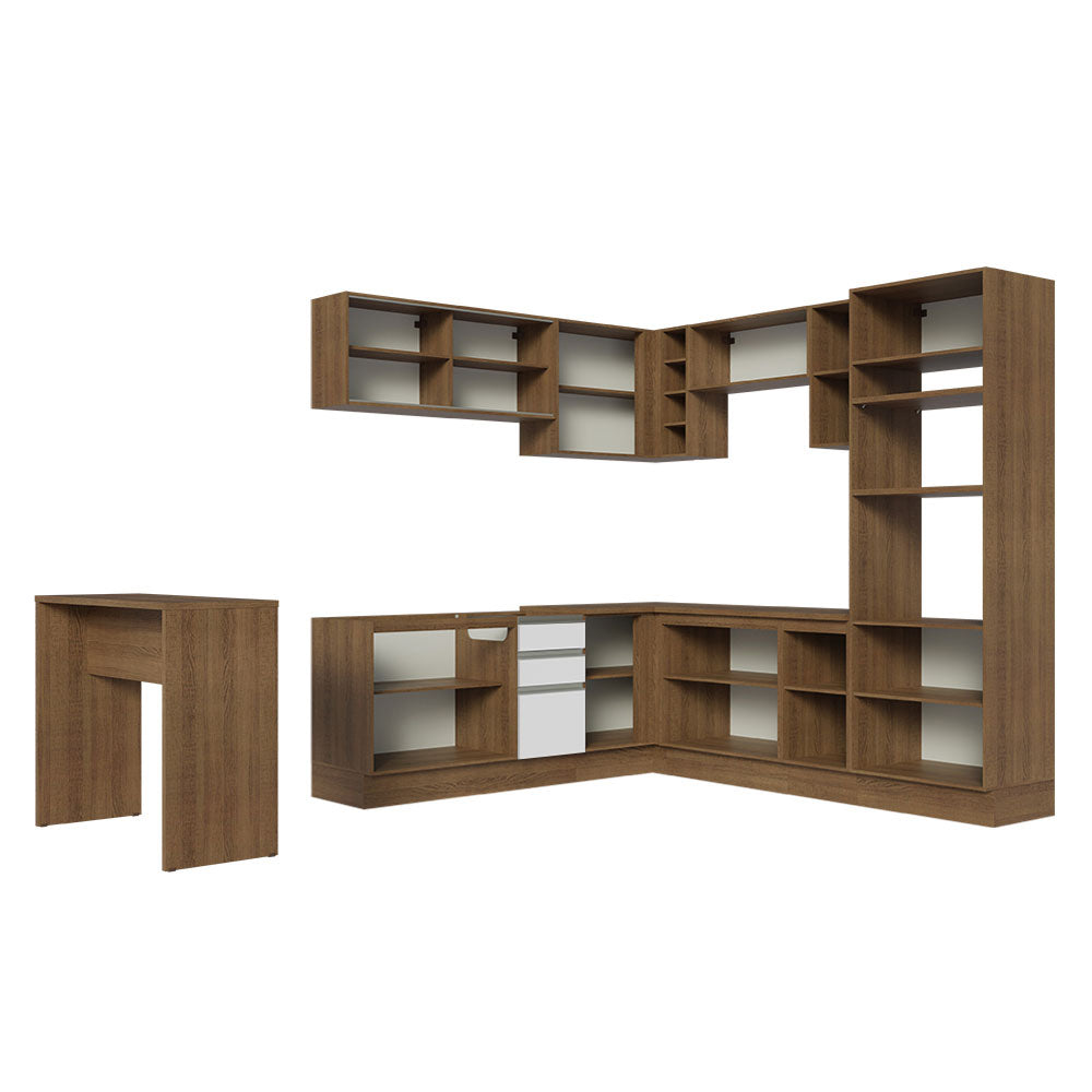 Armário de Cozinha Completa de Canto 504cm Rustic/Branco Glamy Madesa 01