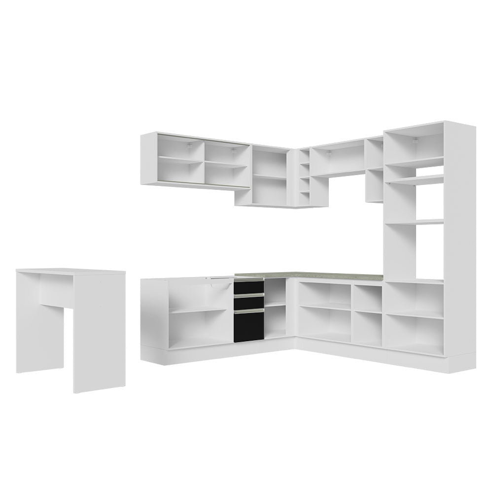 Armário de Cozinha Completa de Canto 504cm Branco/Preto Glamy Madesa 01
