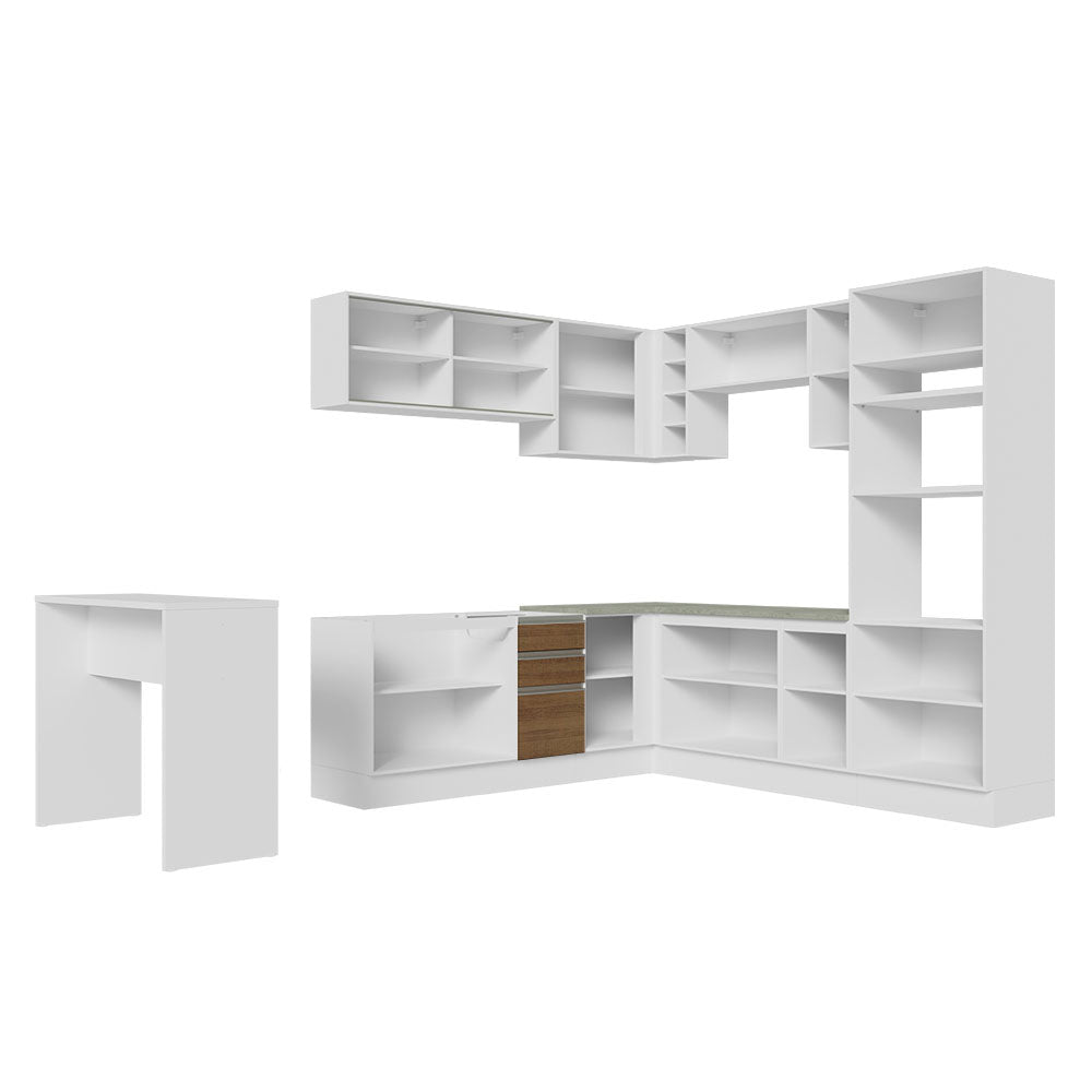 Armário de Cozinha Completa de Canto 504cm Branco/Rustic Glamy Madesa 01