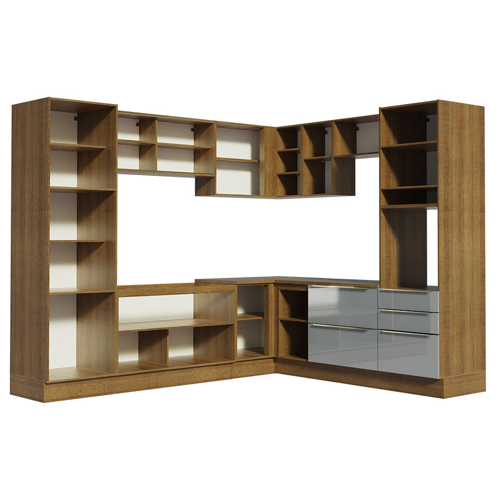 Armário de Cozinha Completa de Canto 526cm Rustic/Cinza Lux Madesa 01