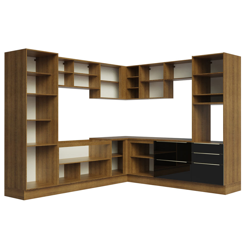 Armário de Cozinha Completa de Canto 546 x 60 cm Rustic/Preto Lux Madesa 01