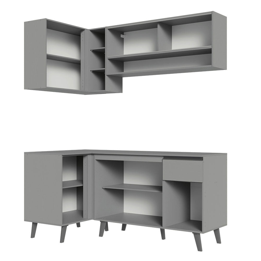 Armário de Cozinha Completa de Canto 265cm Cinza Nice Madesa 02