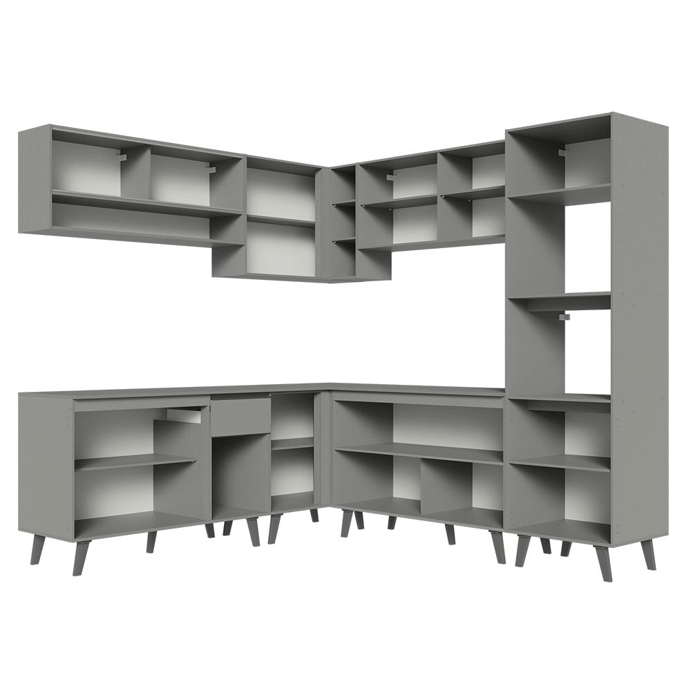 Armário de Cozinha Completa de Canto 445cm Cinza Nice Madesa 01