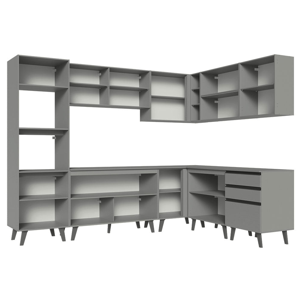 Armário de Cozinha Completa de Canto 465cm Cinza Nice Madesa 01