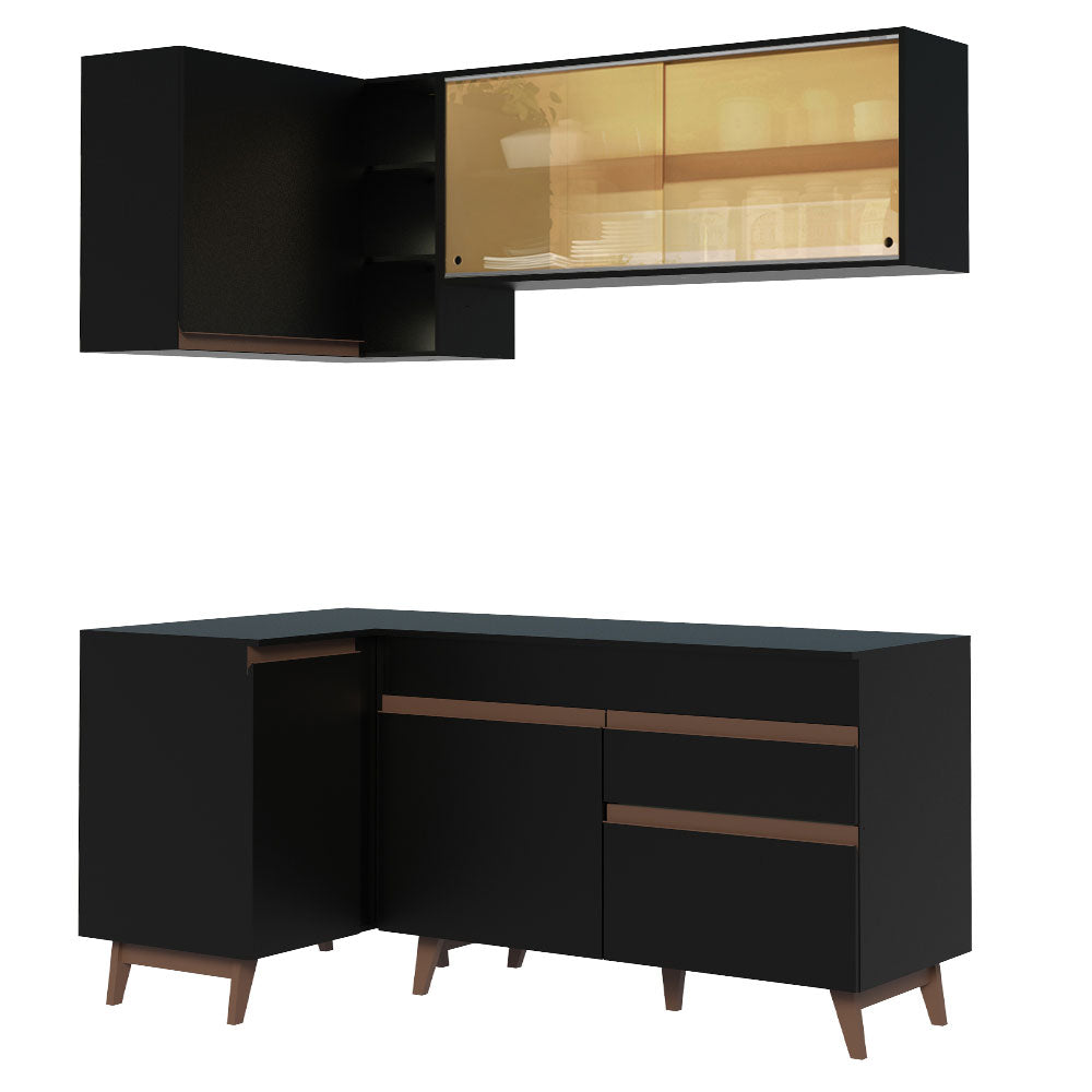 Armário de Cozinha Completa de Canto 262cm Preto Reims Madesa 01