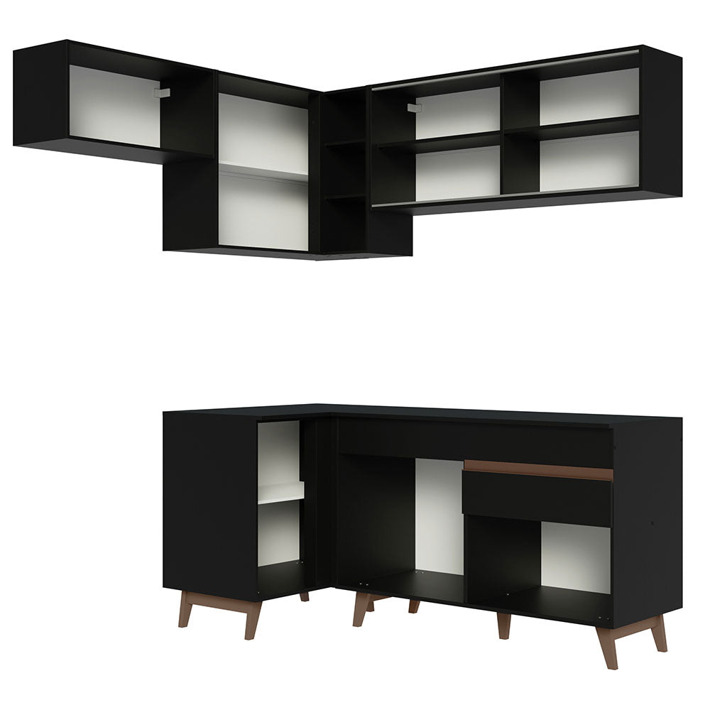 Armário de Cozinha Completa de Canto 332cm Preto Reims Madesa 03