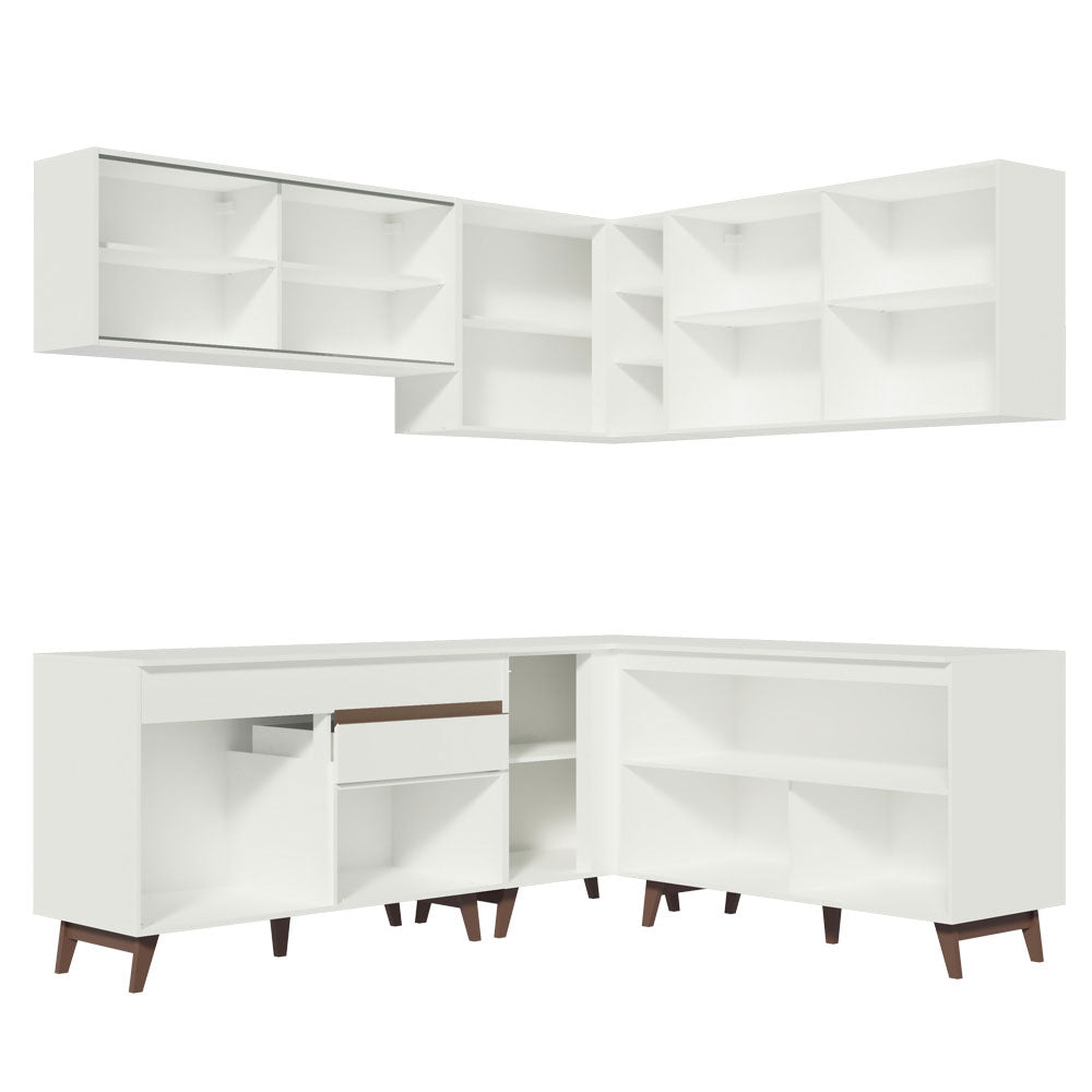 Armário de Cozinha Completa de Canto 382cm Branco Reims Madesa 01