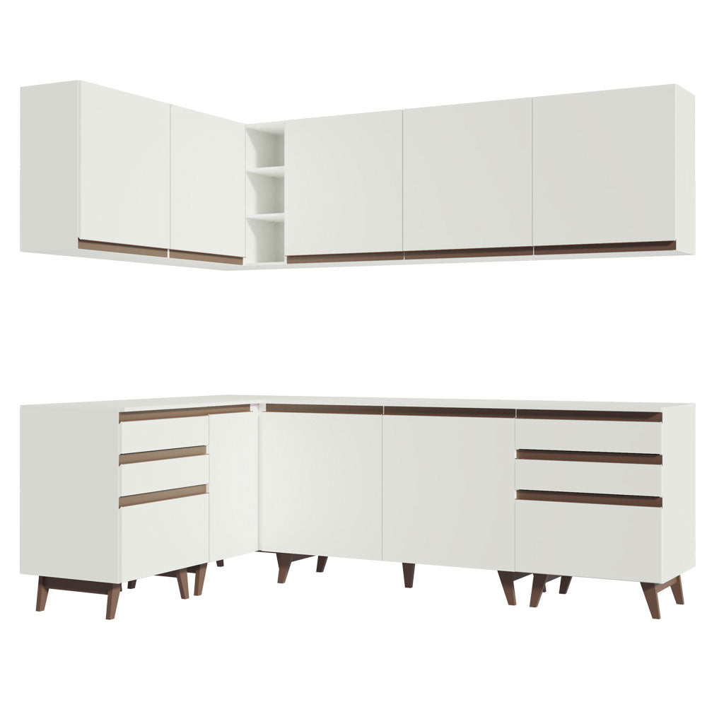 Armário de Cozinha Completa de Canto 382cm Branco Reims Madesa 02