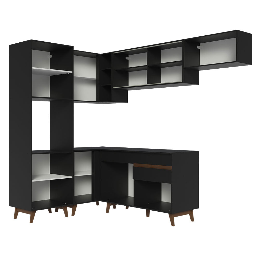Armário de Cozinha Completa de Canto 392cm Preto Reims Madesa 03