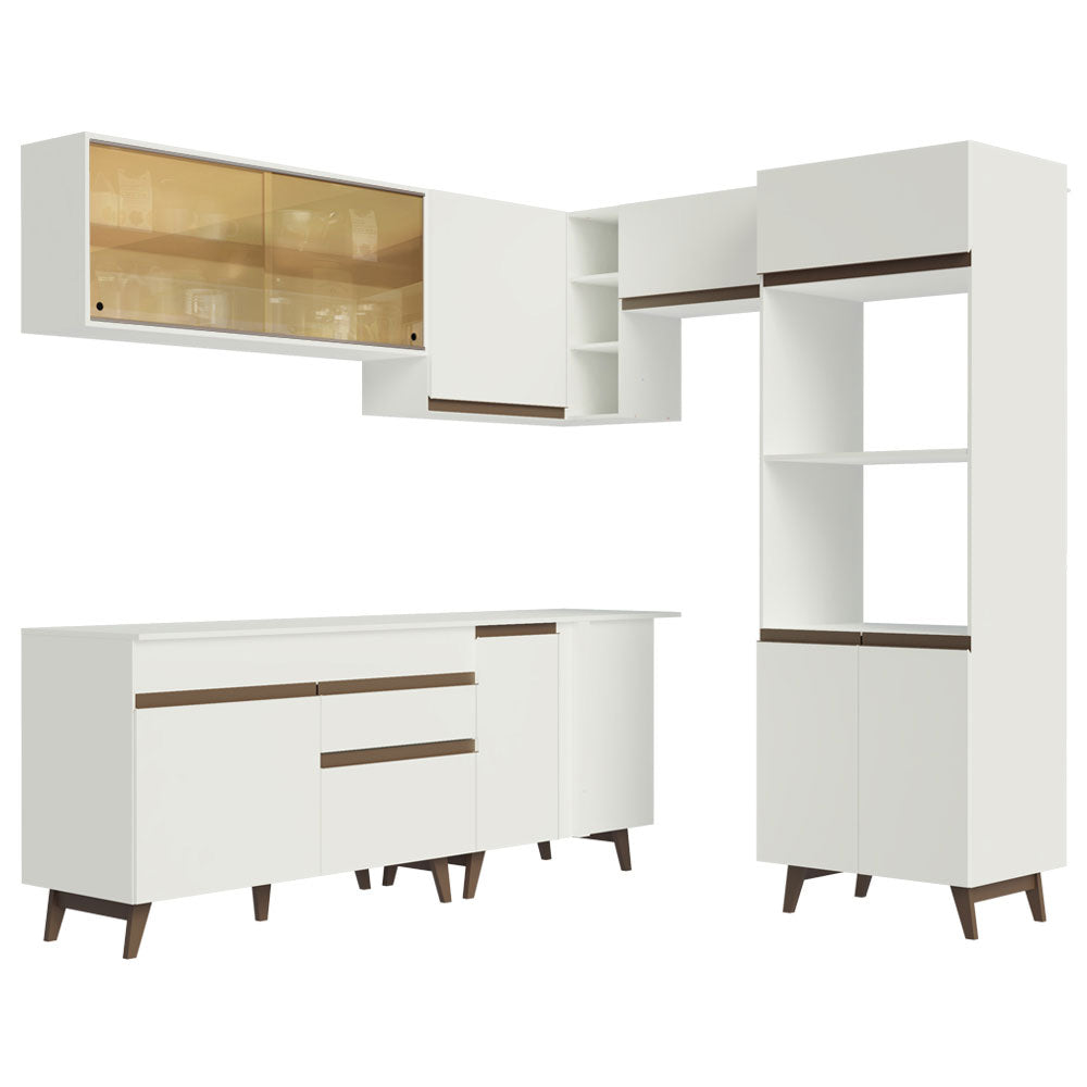 Armário de Cozinha Completa de Canto 402cm Branco Reims Madesa 02