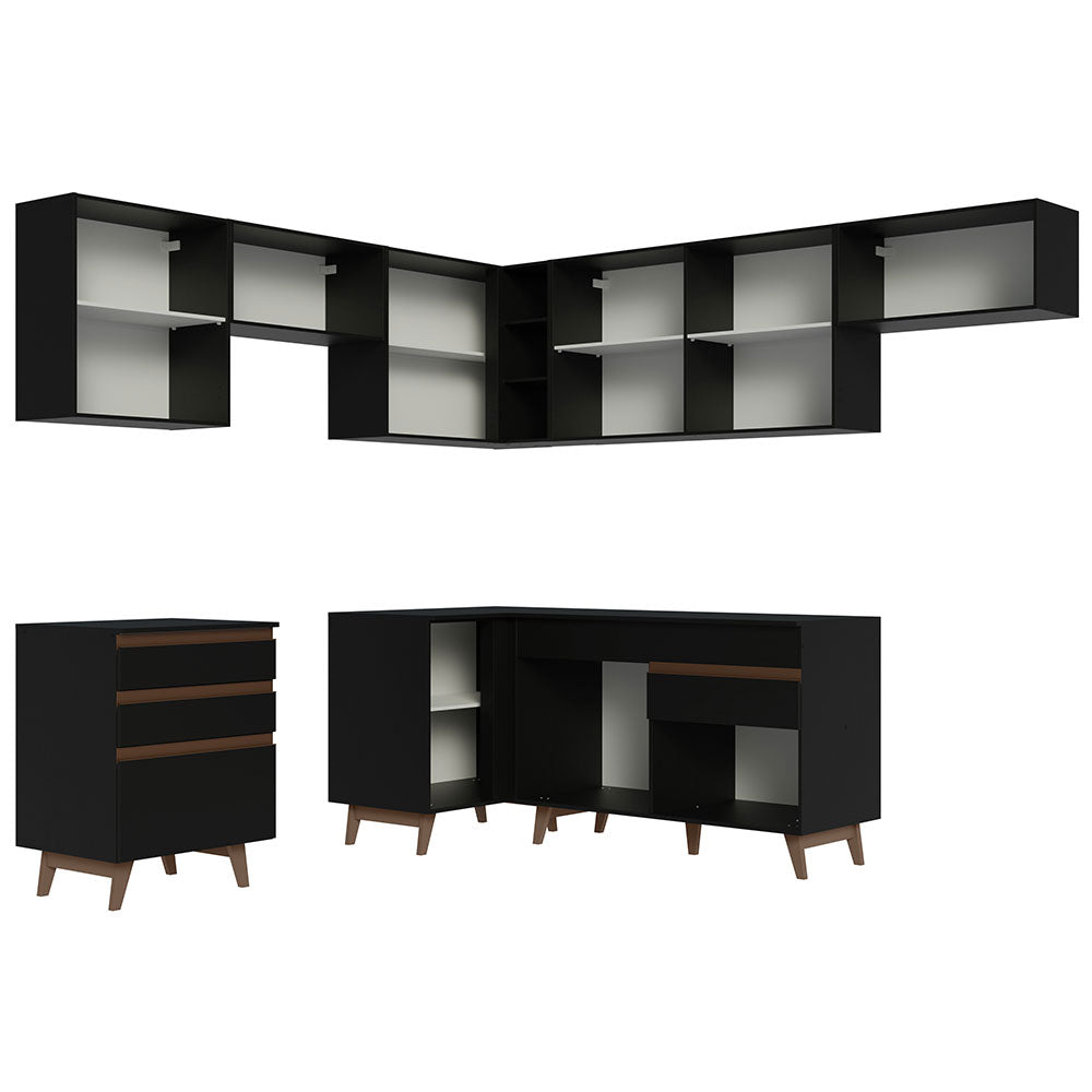Armário de Cozinha Completa de Canto 462cm Preto Reims Madesa 03