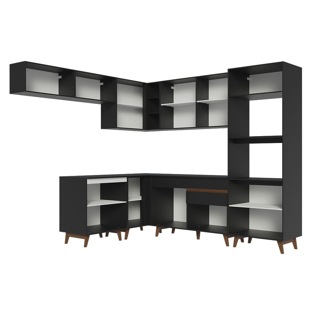 Armário de Cozinha Completa de Canto 472cm Preto Reims Madesa 01