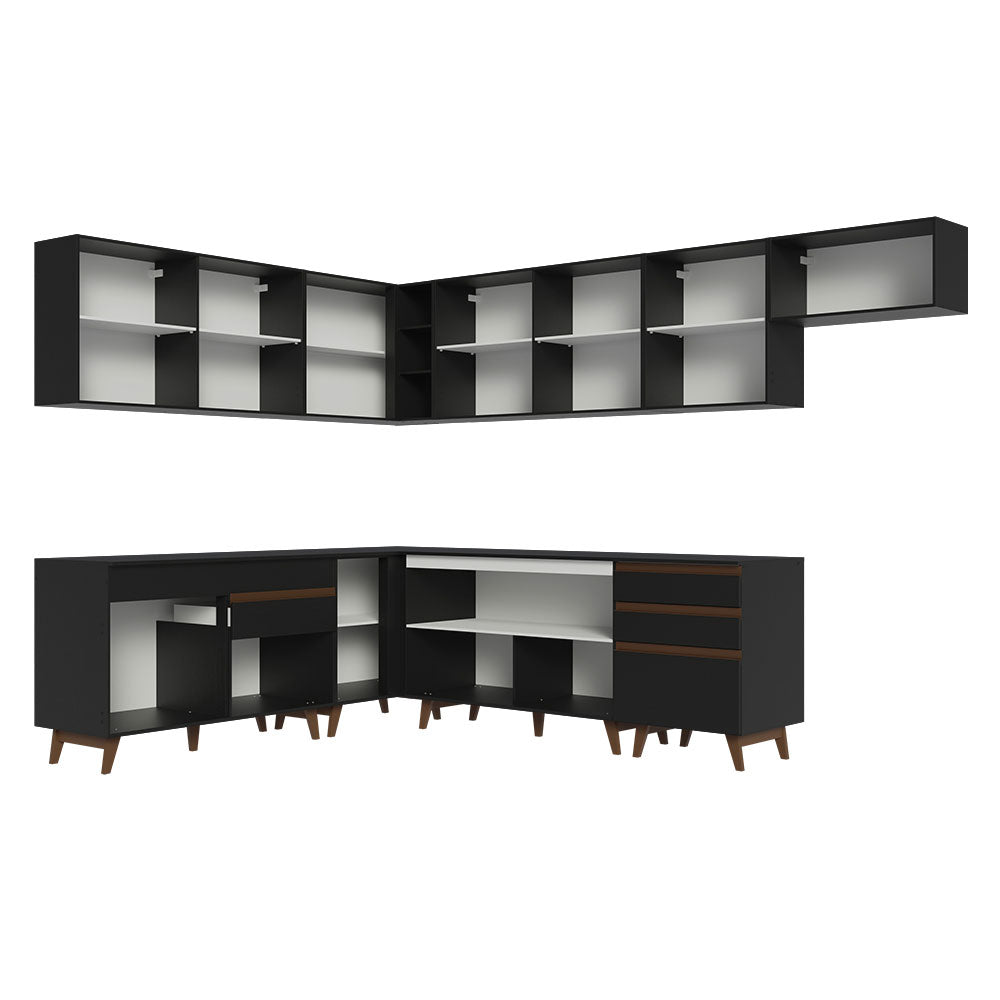 Armário de Cozinha Completa de Canto 512cm Preto Reims Madesa 01