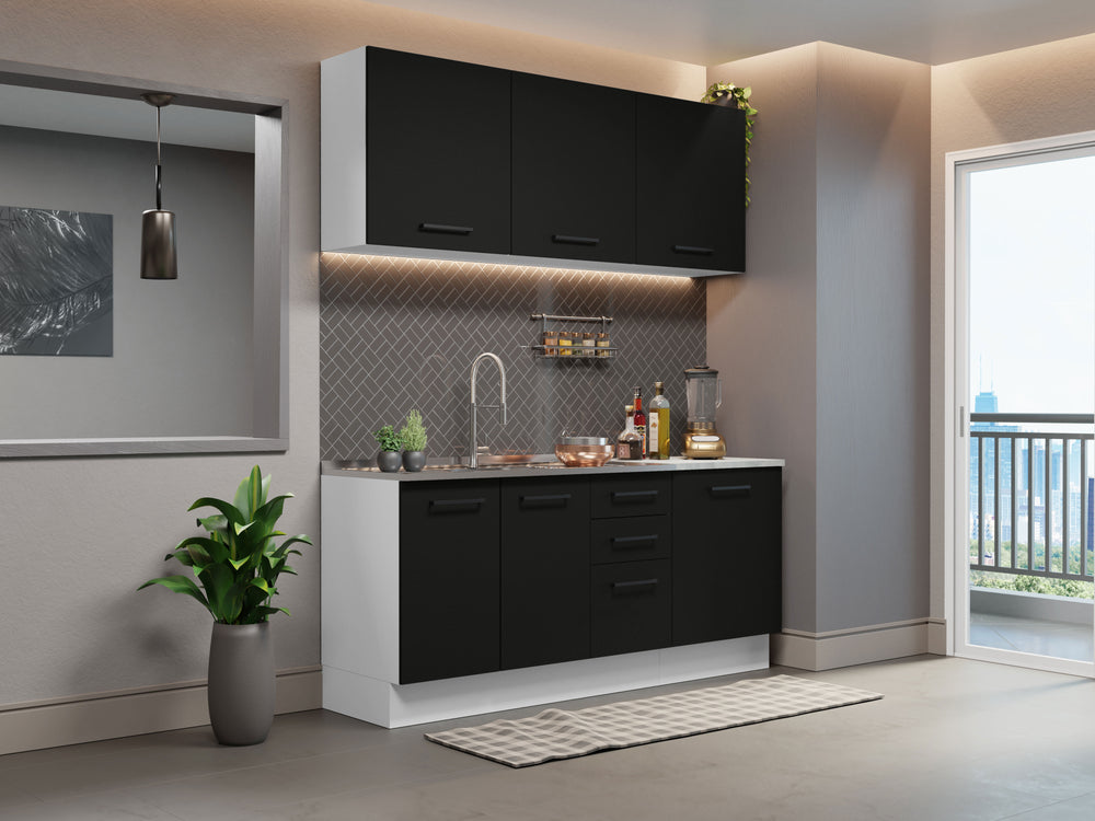 Armário de Cozinha Compacta 180cm Branco Preto Agata Madesa 01