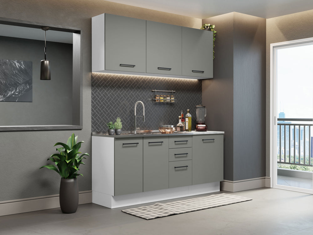 Armário de Cozinha Compacta 180cm Branco Cinza Agata Madesa 01
