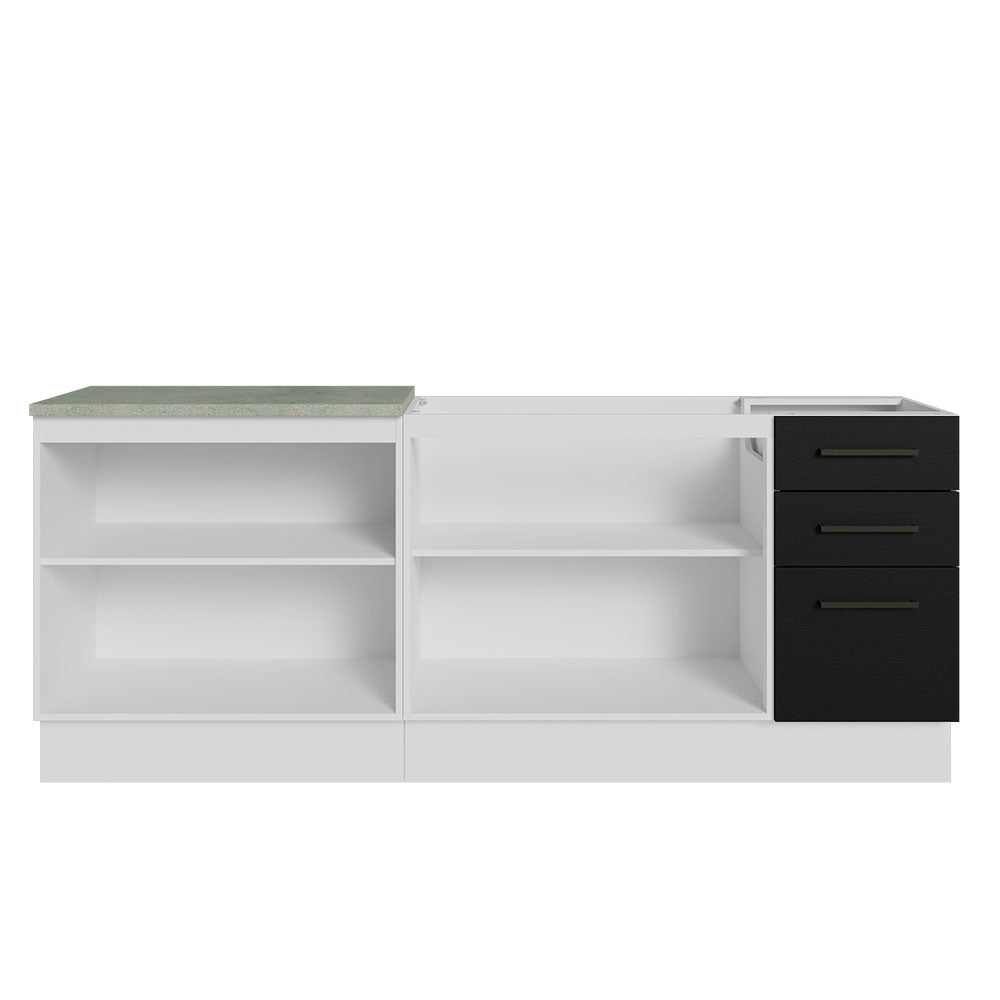Kit com 2 Balcões de Cozinha Madesa Agata 3 Gavetas 4 Portas (Sem Tampo e Pia) Branco/Preto