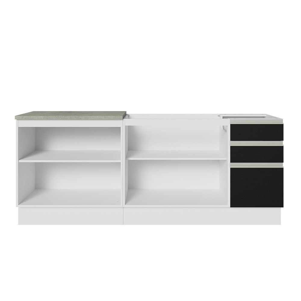 Kit com 2 Balcões de Cozinha Madesa Glamy 4 Portas 3 Gavetas (Sem Tampo e Pia) Branco/Preto Branco/Preto