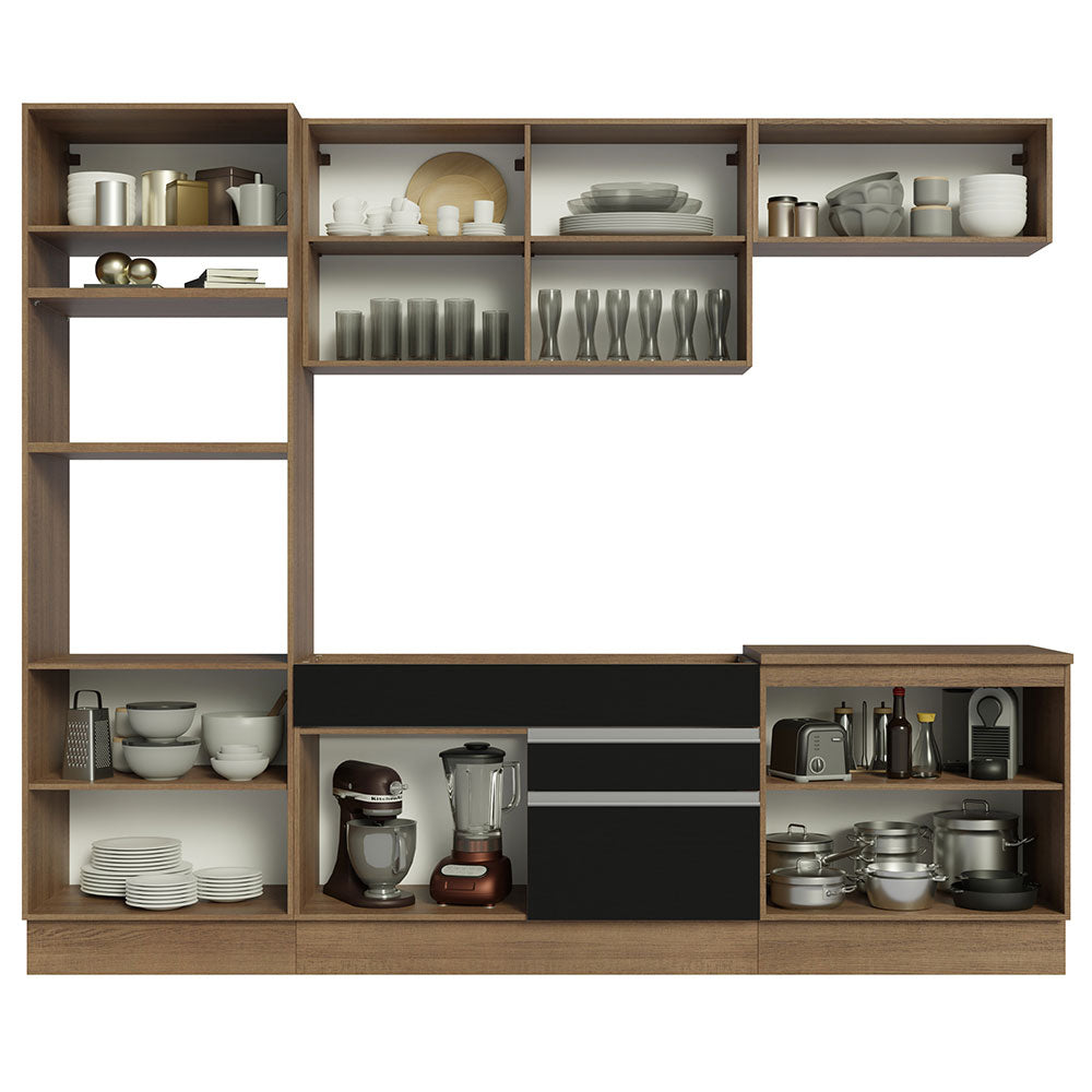 Armário de Cozinha Completa 270cm Rustic/Preto Glamy Madesa 13