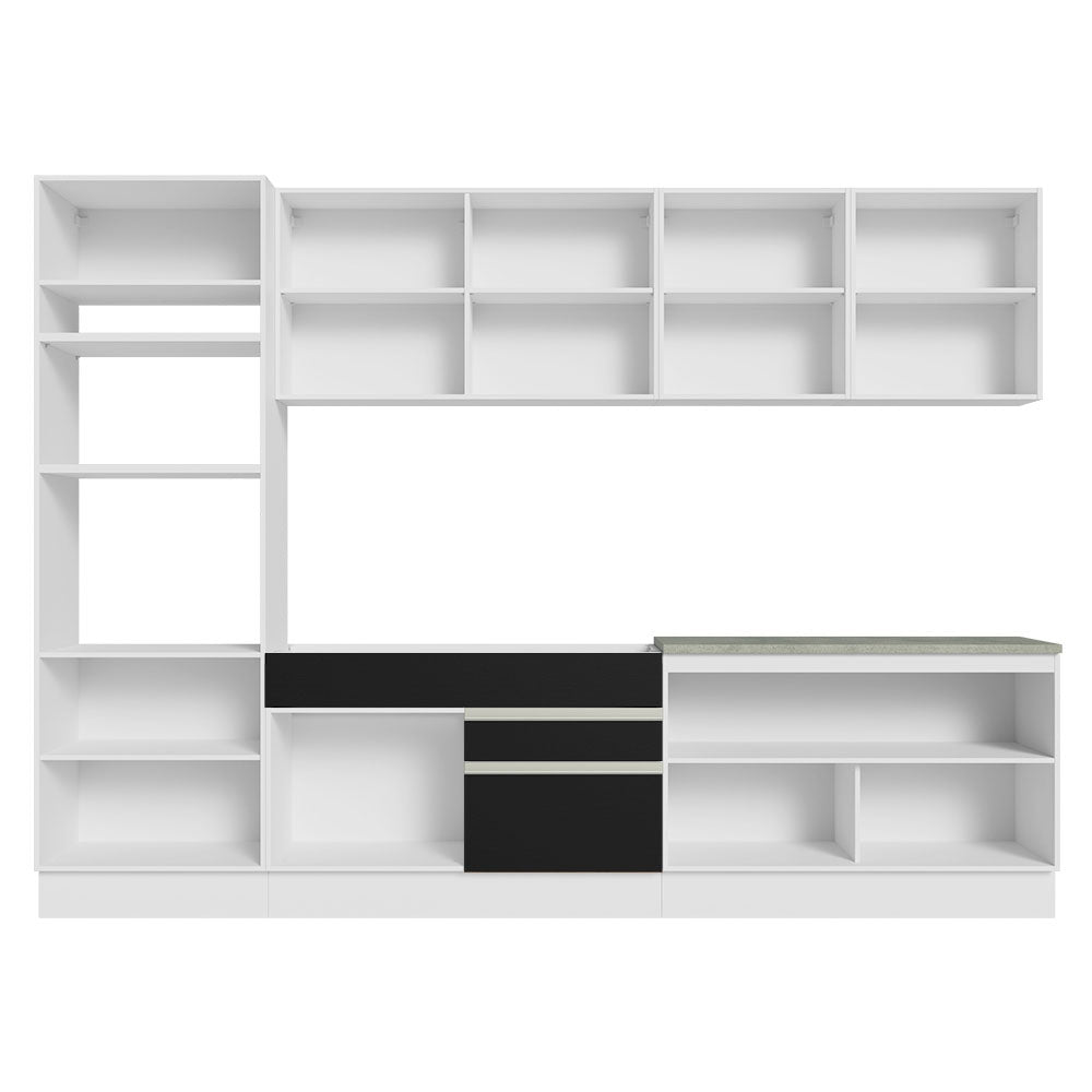 Armário de Cozinha Completa 310cm Branco/Preto Glamy Madesa 02