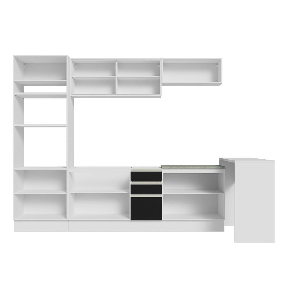 Armário de Cozinha Completa 315cm Branco/Preto Glamy Madesa 01
