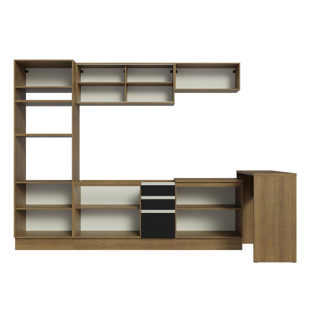 Armário de Cozinha Completa 315cm Rustic/Preto Glamy Madesa 01