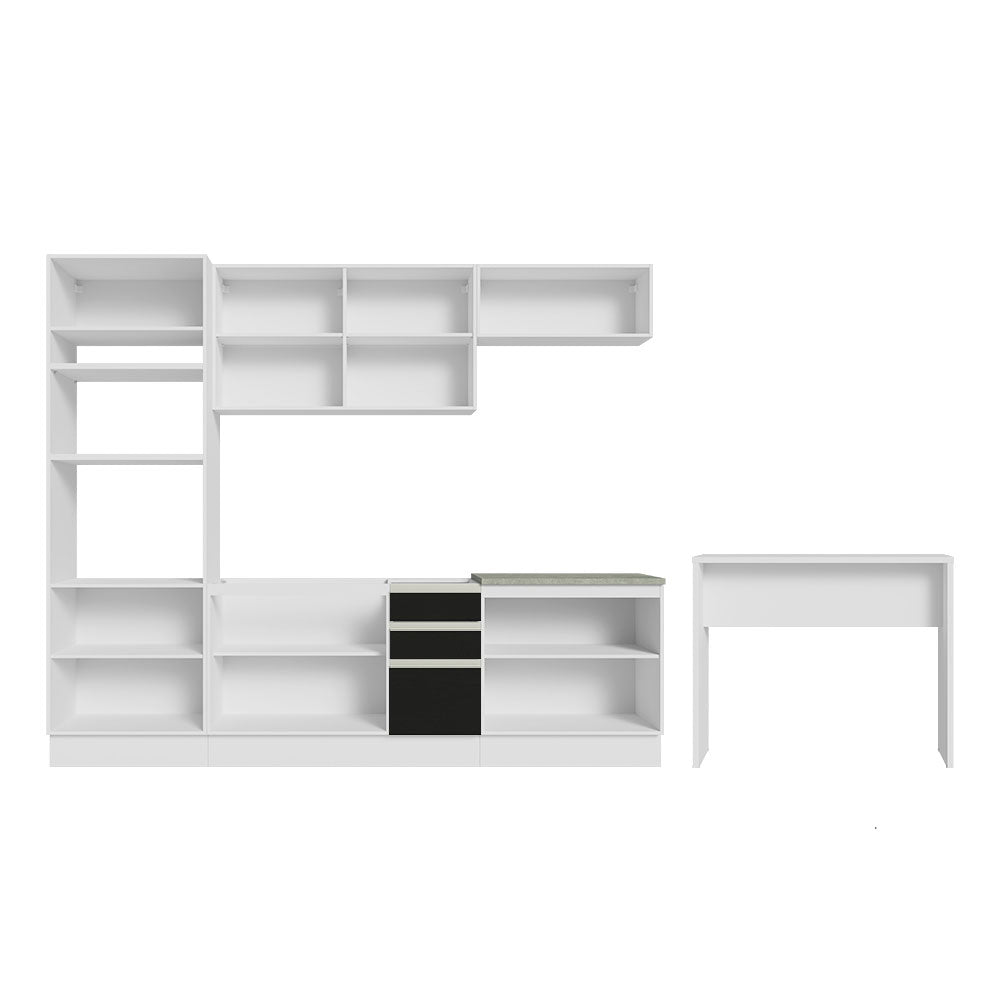 Armário de Cozinha Completa 315cm Branco/Preto Glamy Madesa 02