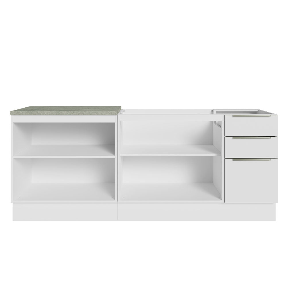 Kit com 2 Balcões de Cozinha 4 Portas 3 Gavetas 200 x 60 cm (Sem Tampo e Pia) Branco/Branco Veludo Lux Madesa