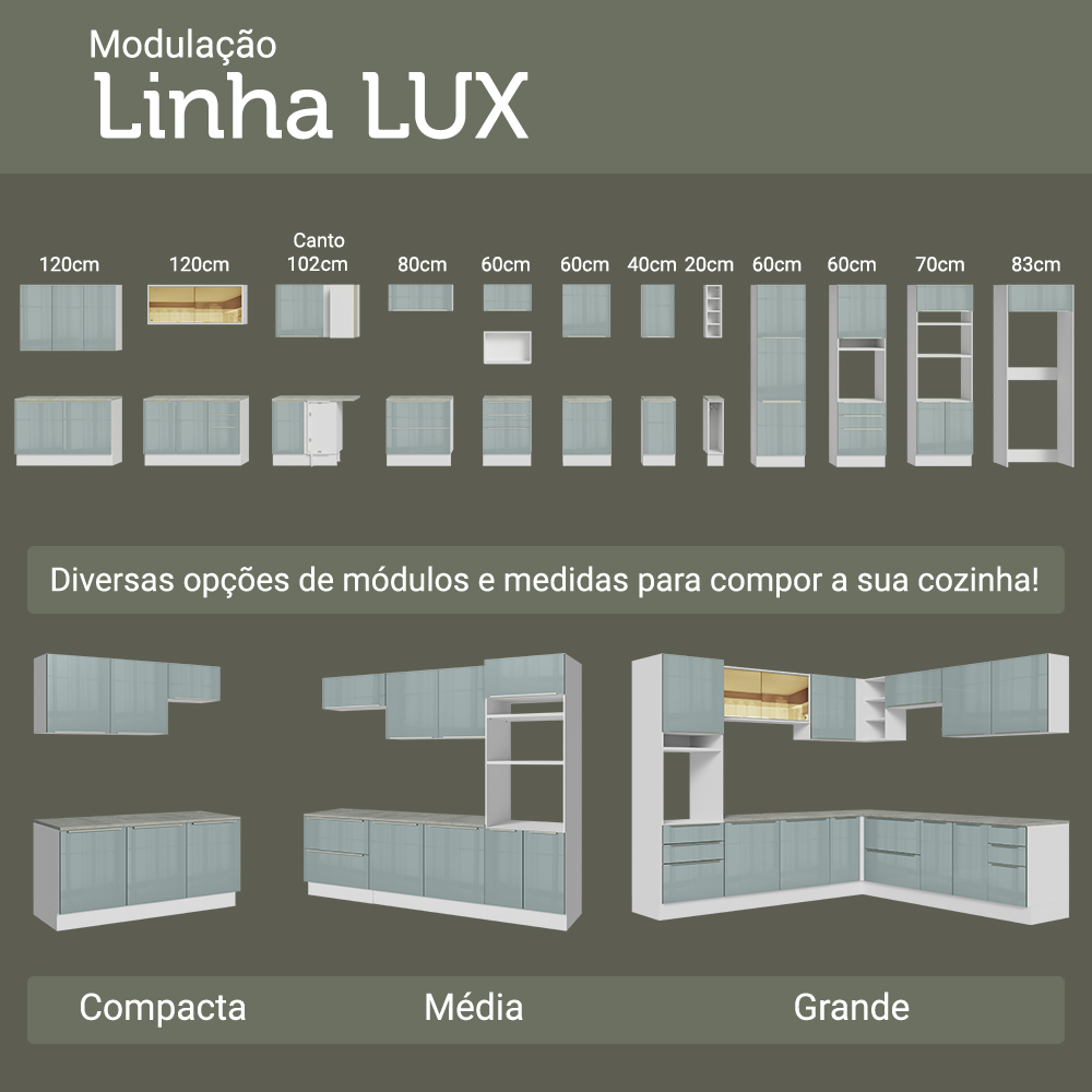 Armário de Cozinha Completa 270 cm Branco/Cinza Lux Madesa 08
