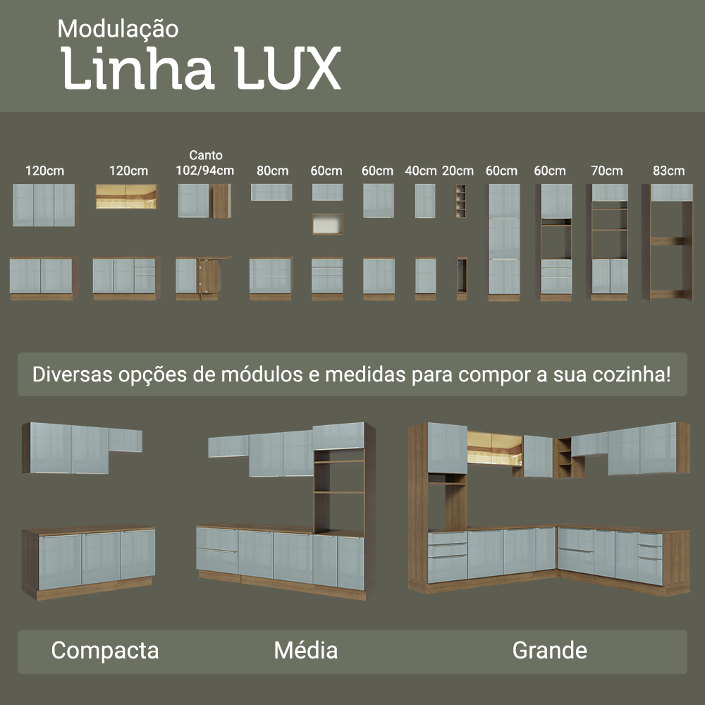 Armário de Cozinha Completa 270 cm Rustic/Cinza Lux Madesa 08