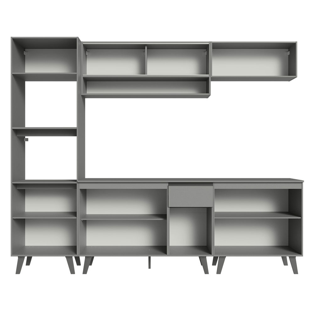 Armário de Cozinha Completa 260cm Cinza Nice Madesa 02