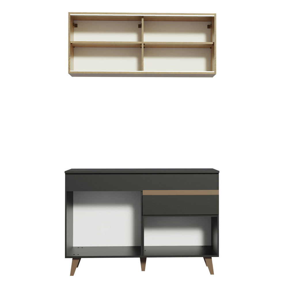 Armário de Cozinha Compacta 120cm Preto/Rustic Reims Madesa 01