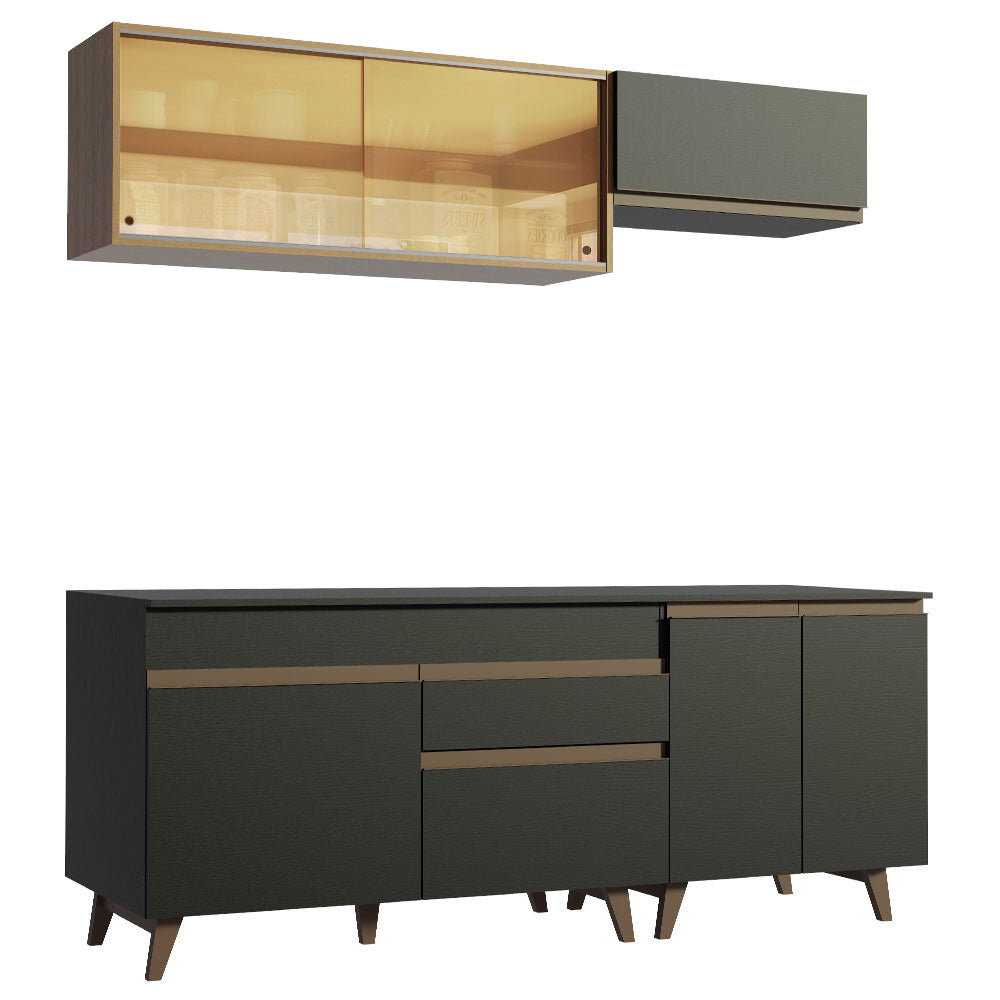 Armário de Cozinha Compacta 190cm Preto/Rustic Reims Madesa 01