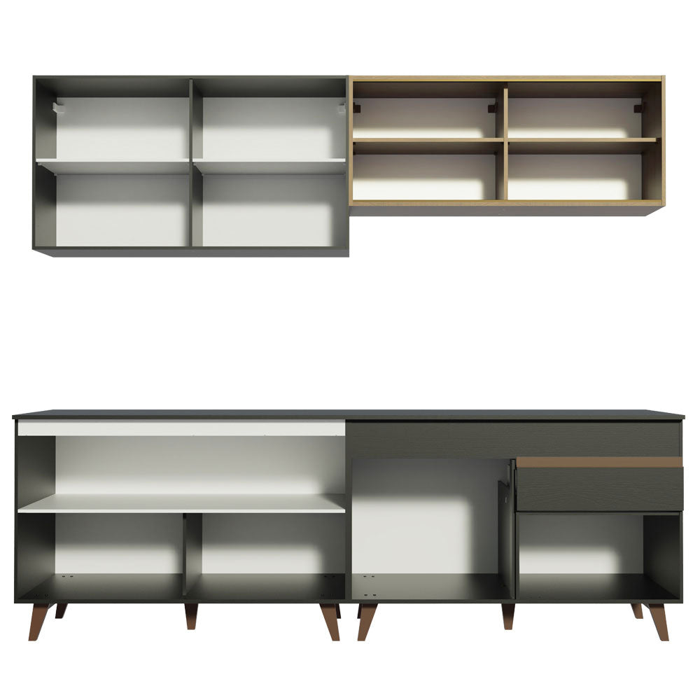 Armário de Cozinha Completa 240cm Preto/Rustic Reims Madesa 01