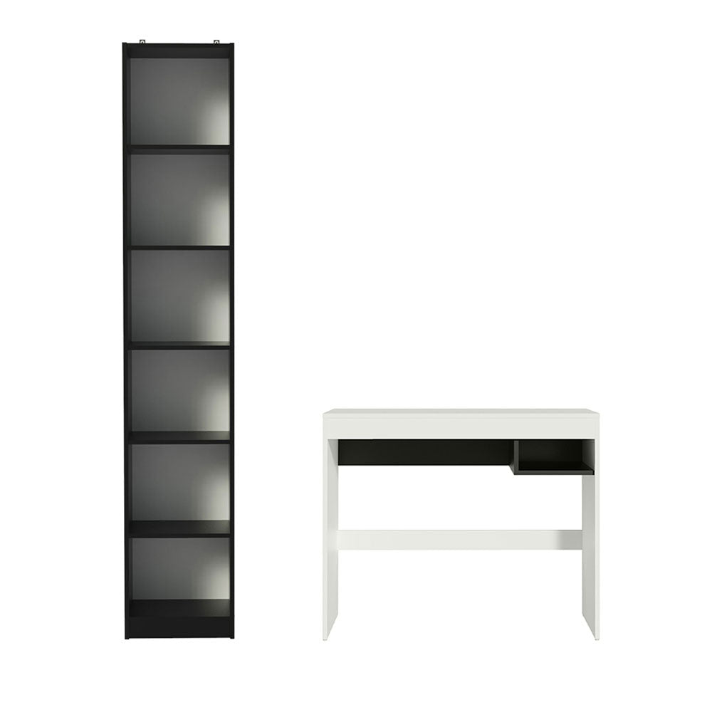 Escrivaninha Madesa Rubi + Estante Livreiro 6906 Branco/Preto