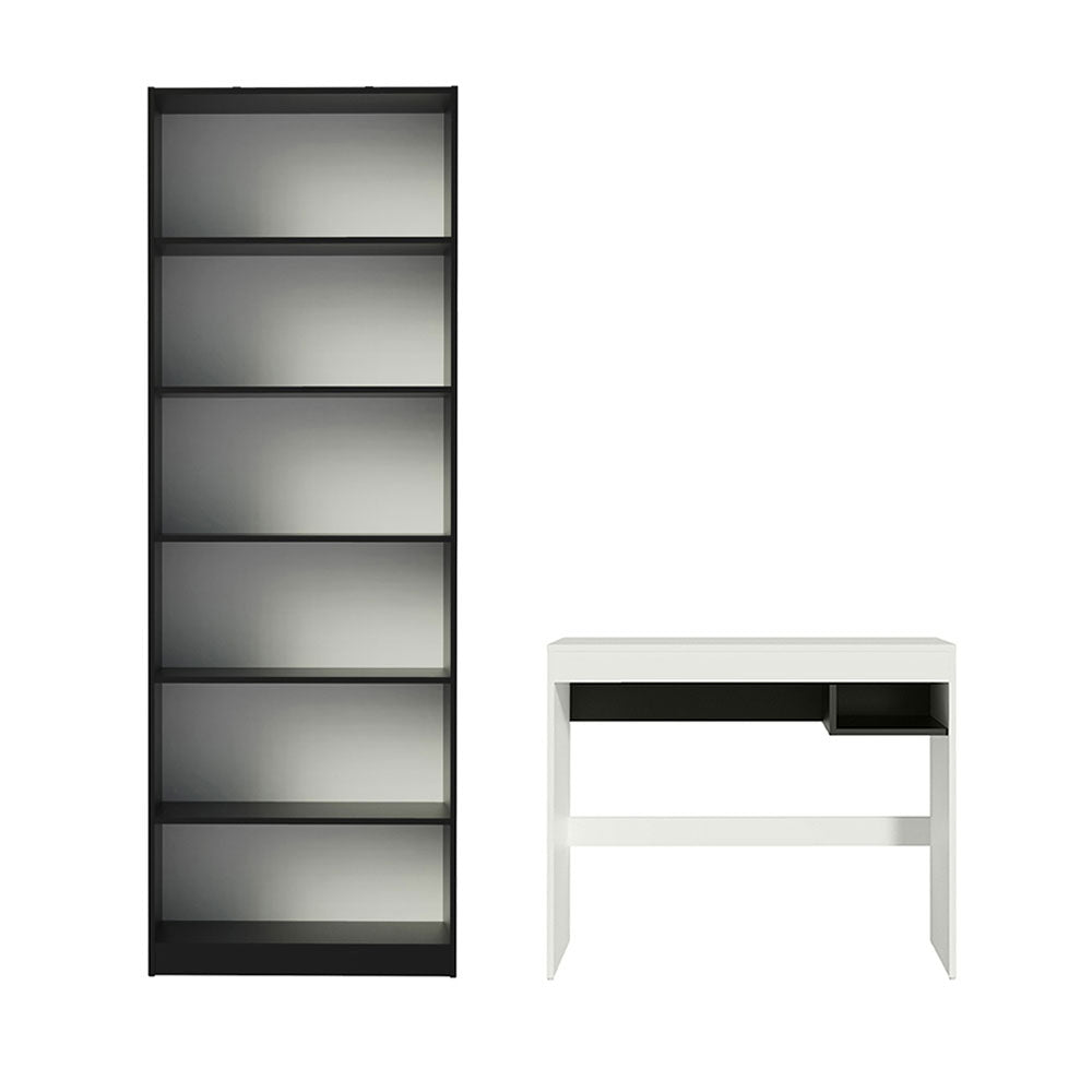 Escrivaninha Madesa Rubi + Estante Livreiro 6908 Branco/Preto