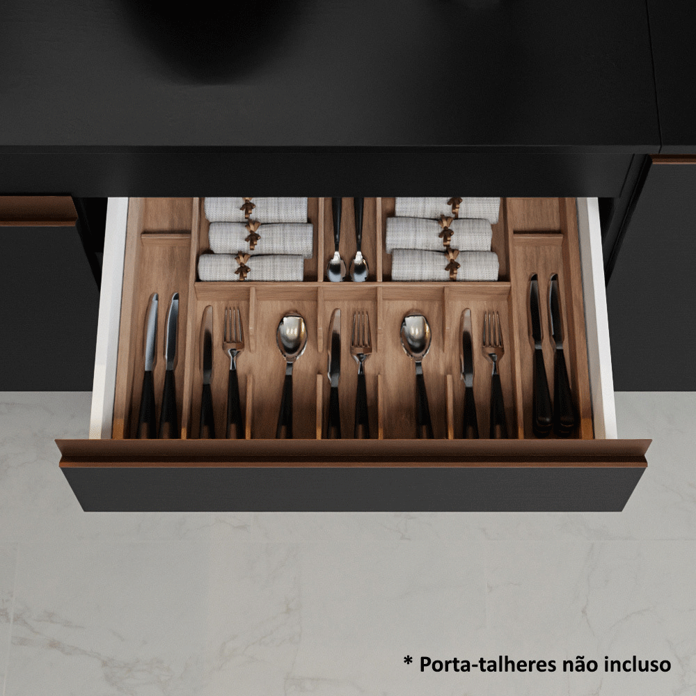 Armário de Cozinha Completa 330cm Preto Reims Madesa 01