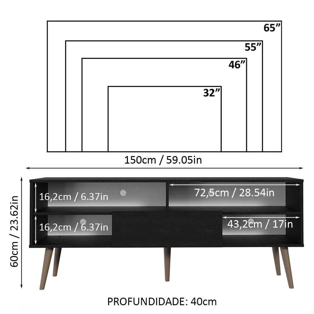 Rack para TV até 65 Polegadas Preto Madesa