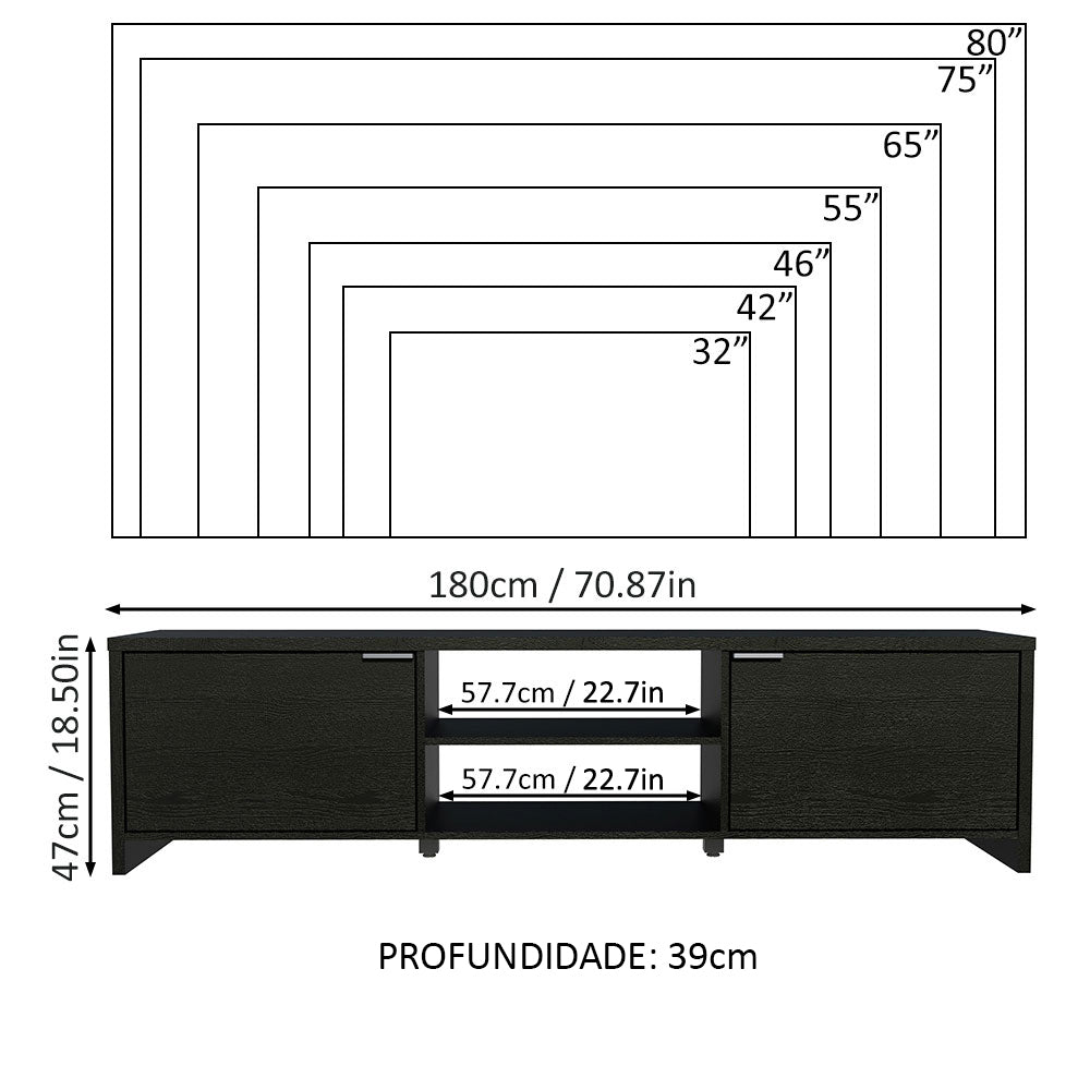 Rack para TV até 80 Polegadas Preto Madesa