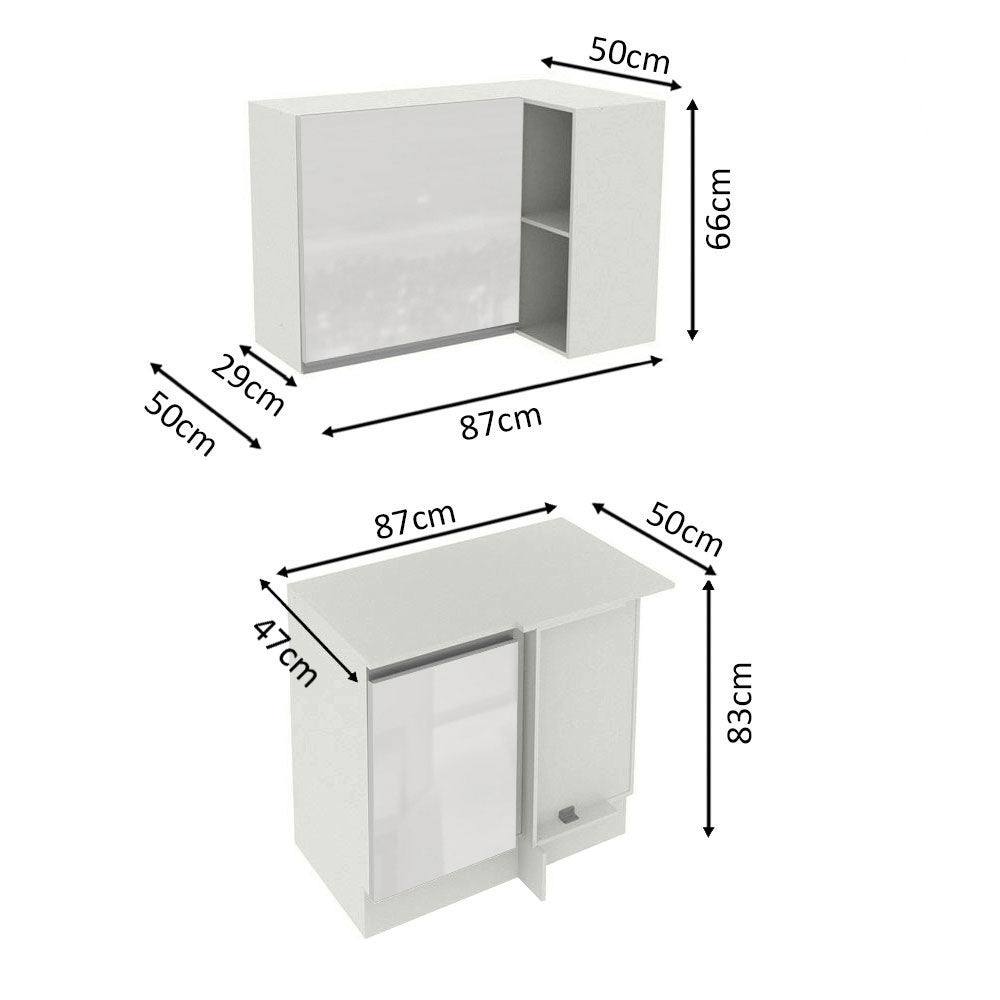 Kit Canto Madesa Smart 100% MDF 2 Portas e Nicho Frentes Branco Brilho