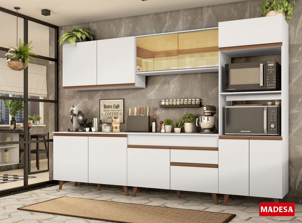 Armário de Cozinha Completa 310cm Branco Reims Madesa 01